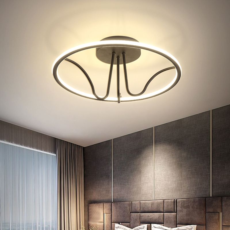 Circulaire minimaliste Semi Flush Mount Light Acrylique LED CHAMBRE LAPIL PLADIER PLADE EN NOIR
