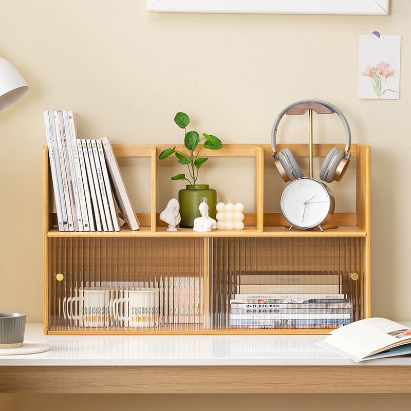Contemporary Closed Back Bookcase Bamboo Horizontal Bookshelf with Doors