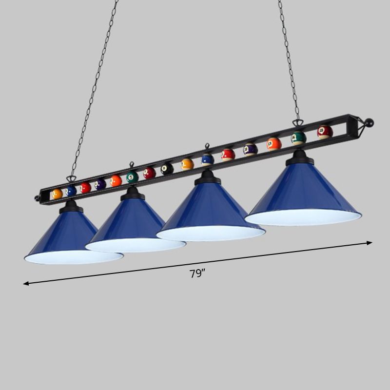 Iron Linear Island Ceiling Light Industrial Country Club Billiard Chandelier with Cone Shade
