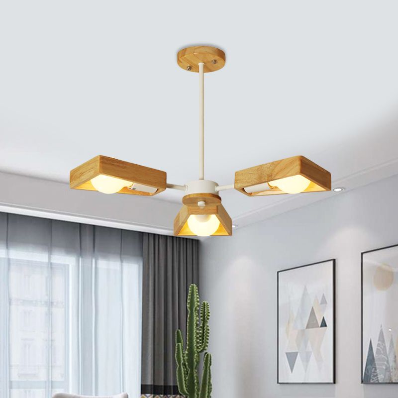 Black/White Burst Flush Mount Chandelier Modern 3/5 Bulbs Wood Semi Flush Ceiling Light with Swivelable Frame
