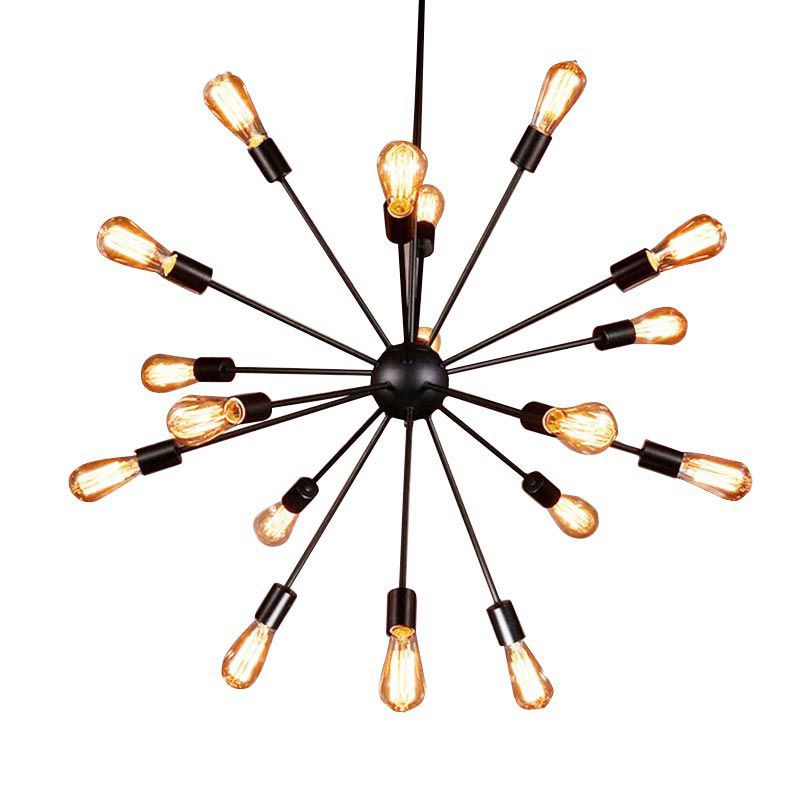 Lámpara de ráfaga de plancha de plancha de hierro negro 18 luces de 18 luces de estilo industrial reto