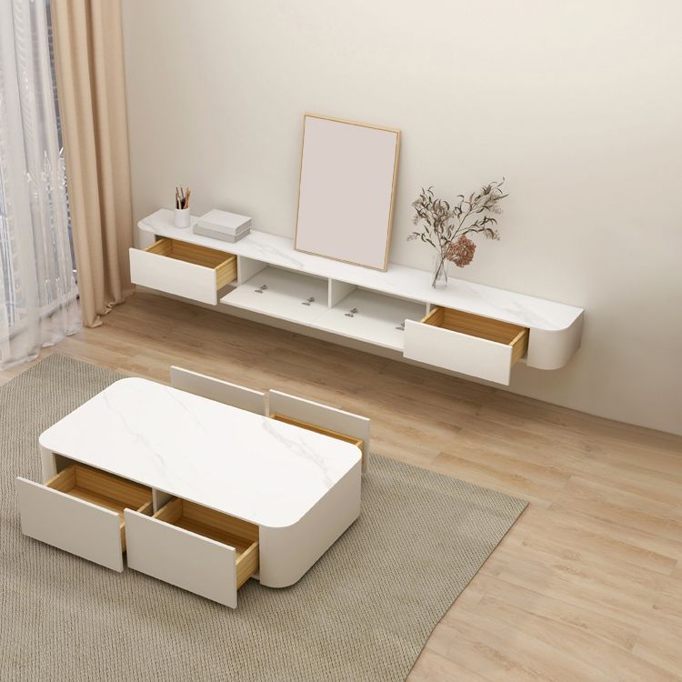 Stone Media Console Floating Media Console TV Stand with Drawers