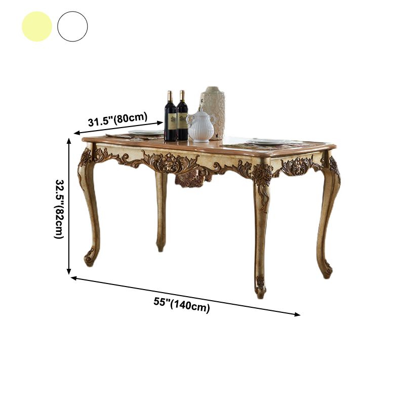 Mesa de comedor rectangular de color madera, mesa de madera maciza de caucho victoriana con 4 patas