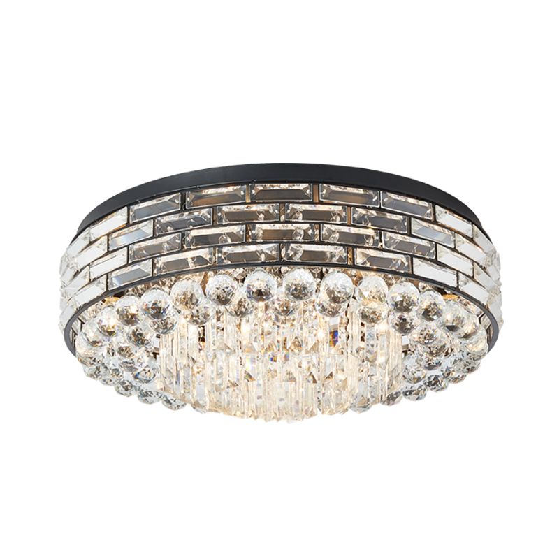 Clear Crystal Flute Flush Mount Lighting Drum 7 - Head Modernism Close to Massimale Lamp