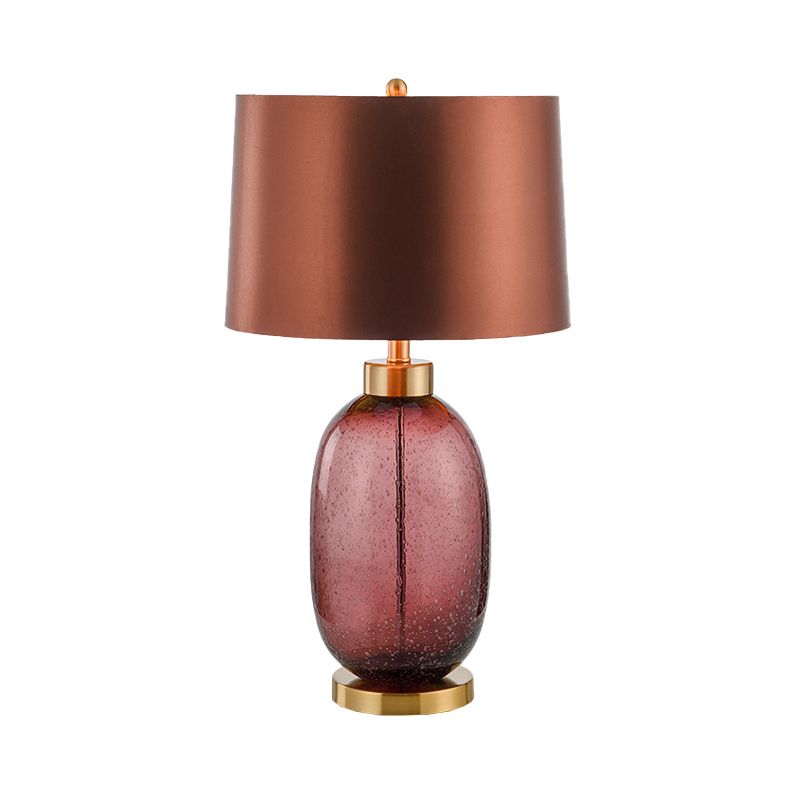 Barrel Shape Desk Light Fabric contemporain 1 lampe de table de nuit de l'ampoule en marron avec une base de cristal glacé oblongue