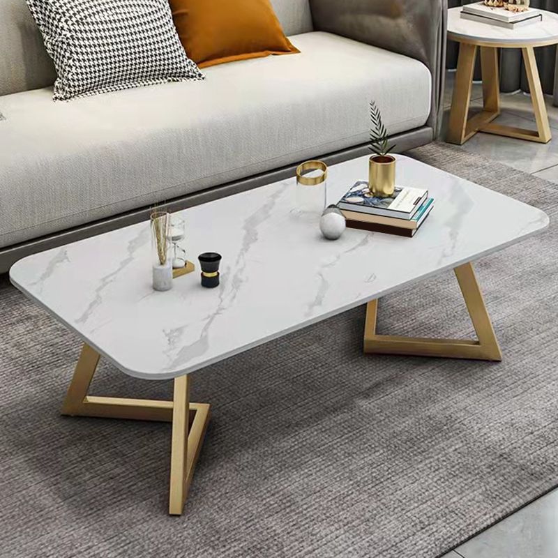 Glam Style Rectangle Slate Coffee Table 17.7"H Iron Sled Cocktail Table