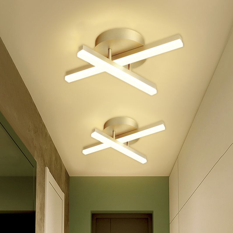Linear Flush Mount Ceiling Light Minimal Acrylic LED Gold Lighting Fixture in Warm/White Light for Bedroom