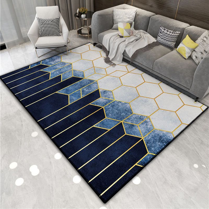 Navy Modern Area Rug Polyester Graphic Non-Slip Backing Rug for Living Room