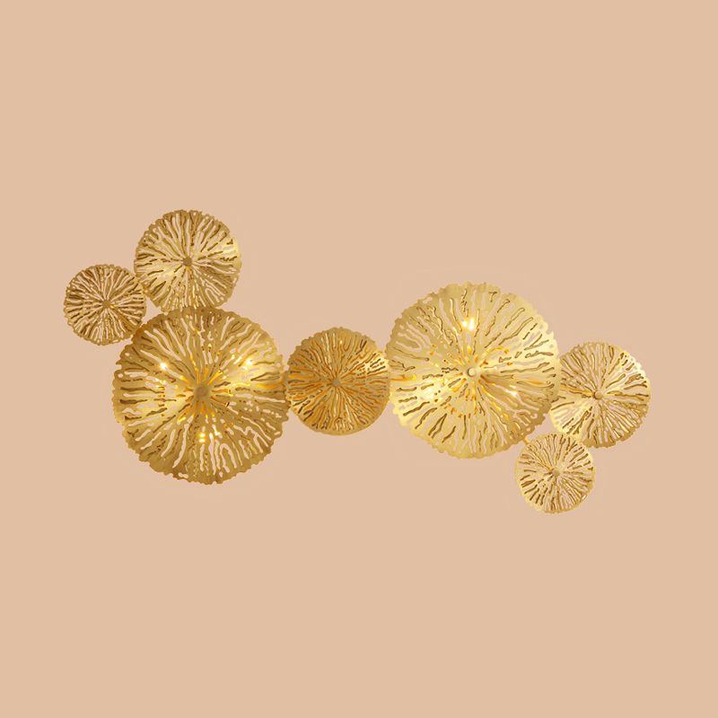 Etched Lotus Leaf Shaped Stairs Sconce Lamp Metal Art Deco Wall Mount Light Fixture in Brass