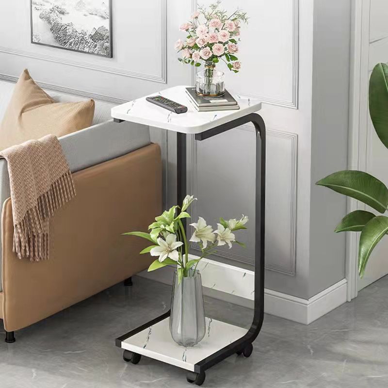 Ironcraft C Side Table Square Wood End Table with Shelf for Living Room
