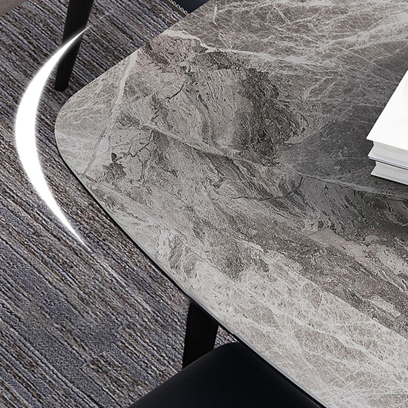 Mesa de piedra sinterizada moderna con mesa de comedor de mesa rectangular de 4 patas con base de metal