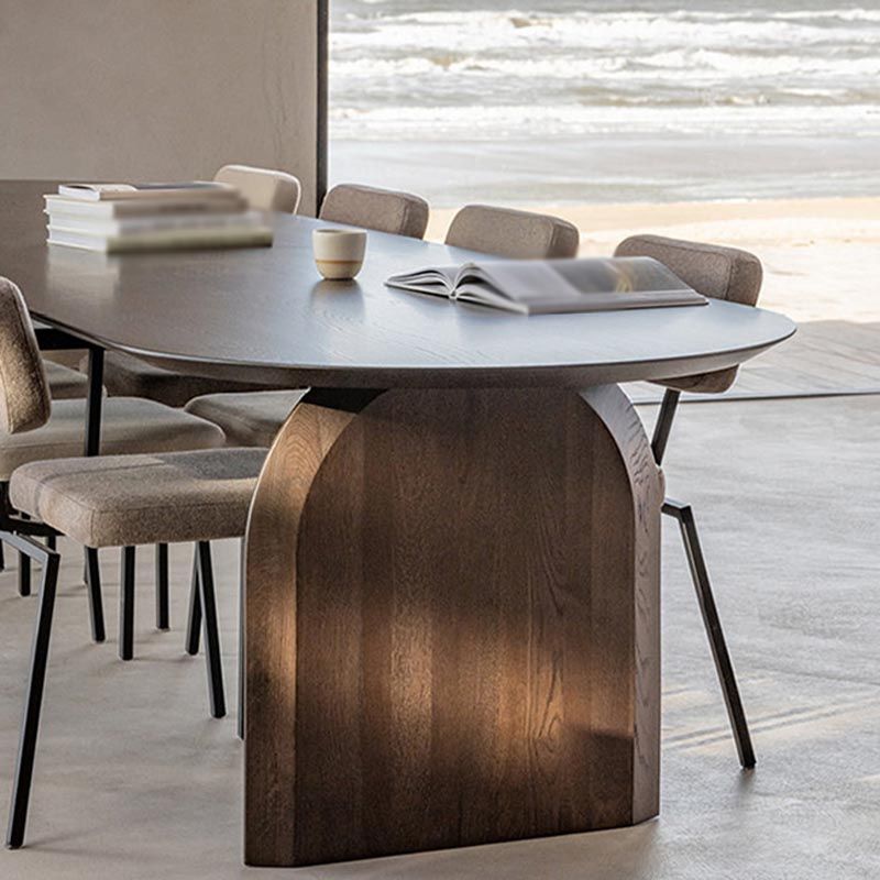 Modern Solid Wood Top Oval Dinette Table Wood Base Dining Table