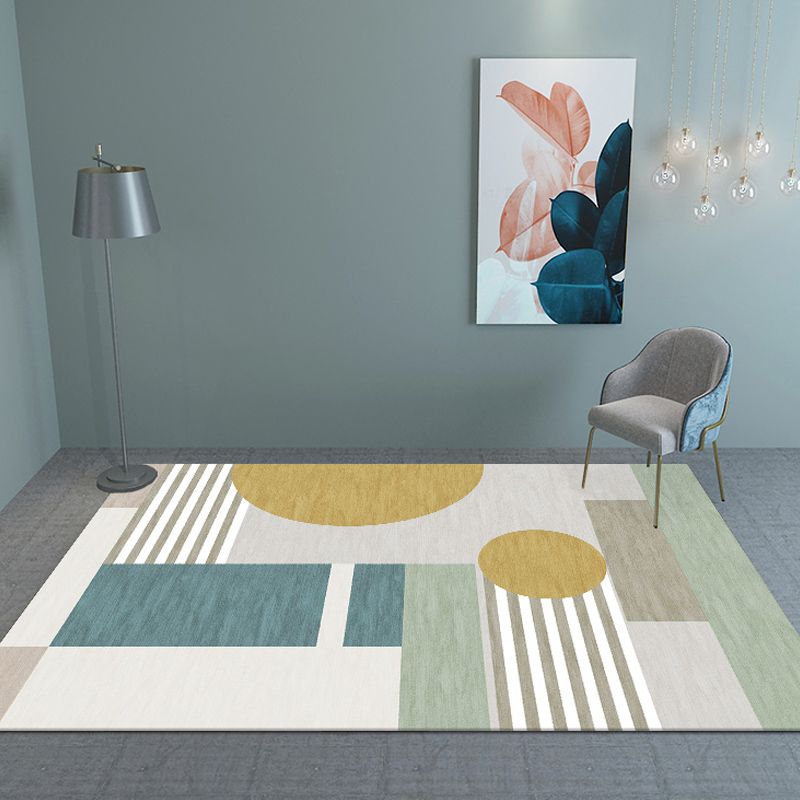 Pastel Color Living Room Indoor Rug Contemporary Colorblock Carpet Polyster Stain-Resistant