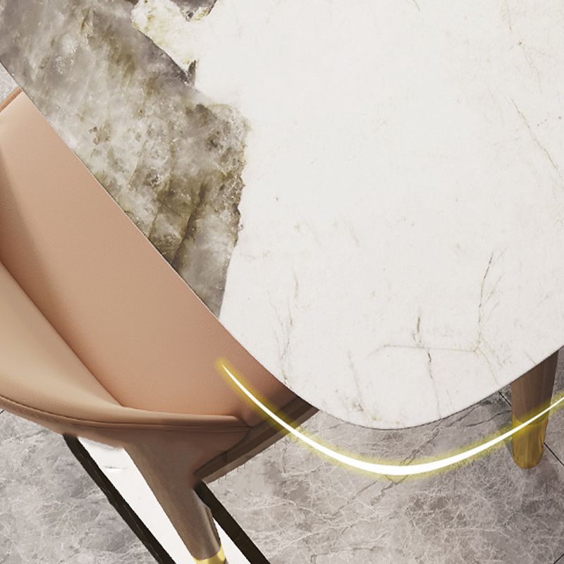 Gray Stone Top Dining Table Mid-Century Modern Dining Table with 4 Wood Legs