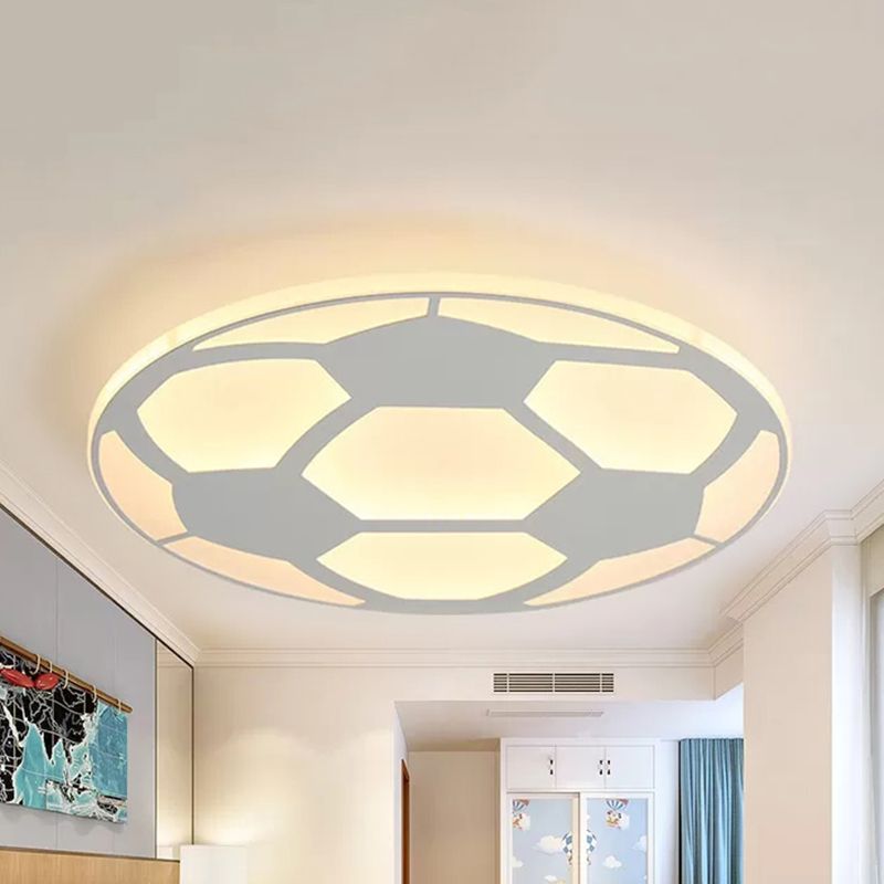 Sport Flat Soccer Flush Ceiling Light Acrylic Ceiling Mount Light in White for Kid Bedroom