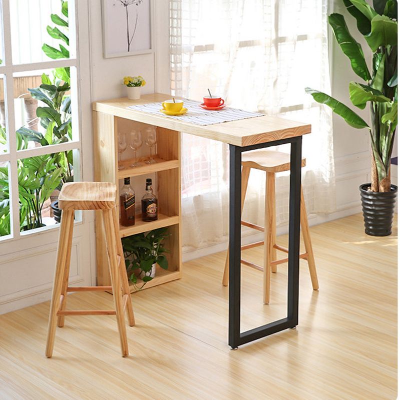 Rectangle Wood Top Counter Table Metal Black Legs Industrial Bar Table