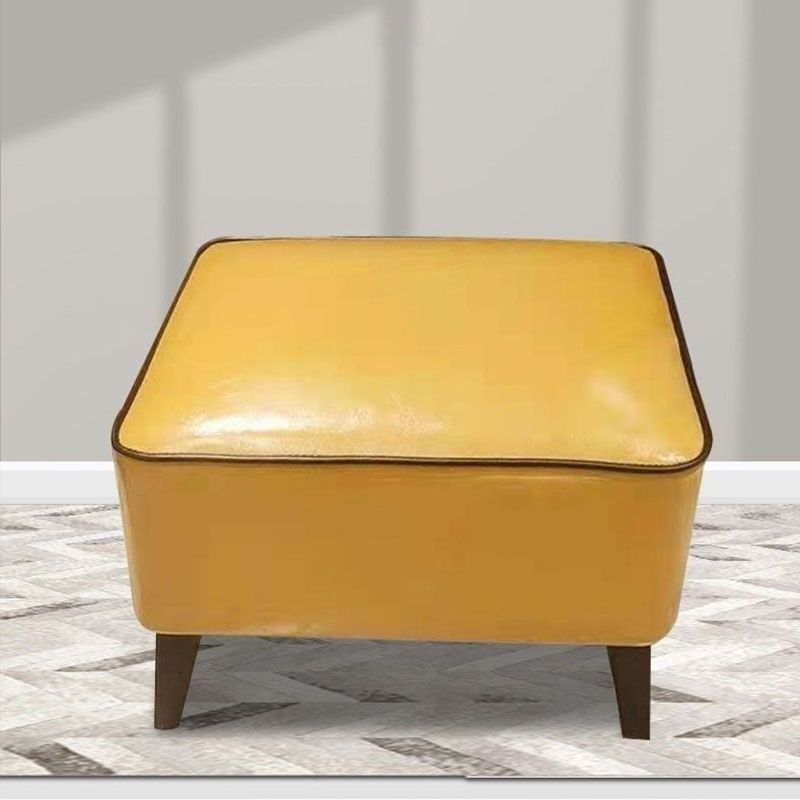 Mid Century Modern Pouf Ottoman Faux Leather Rectangle Ottoman with Chair Legs