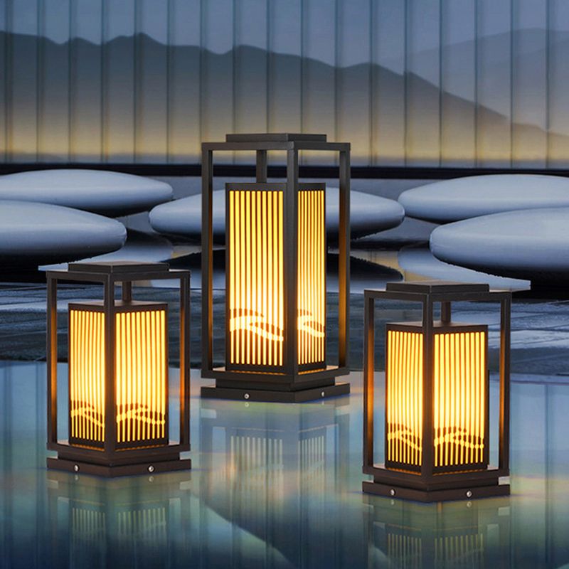 Rectangle Pillar Lamp Modern Metal Outdoor Waterproof Light in Black