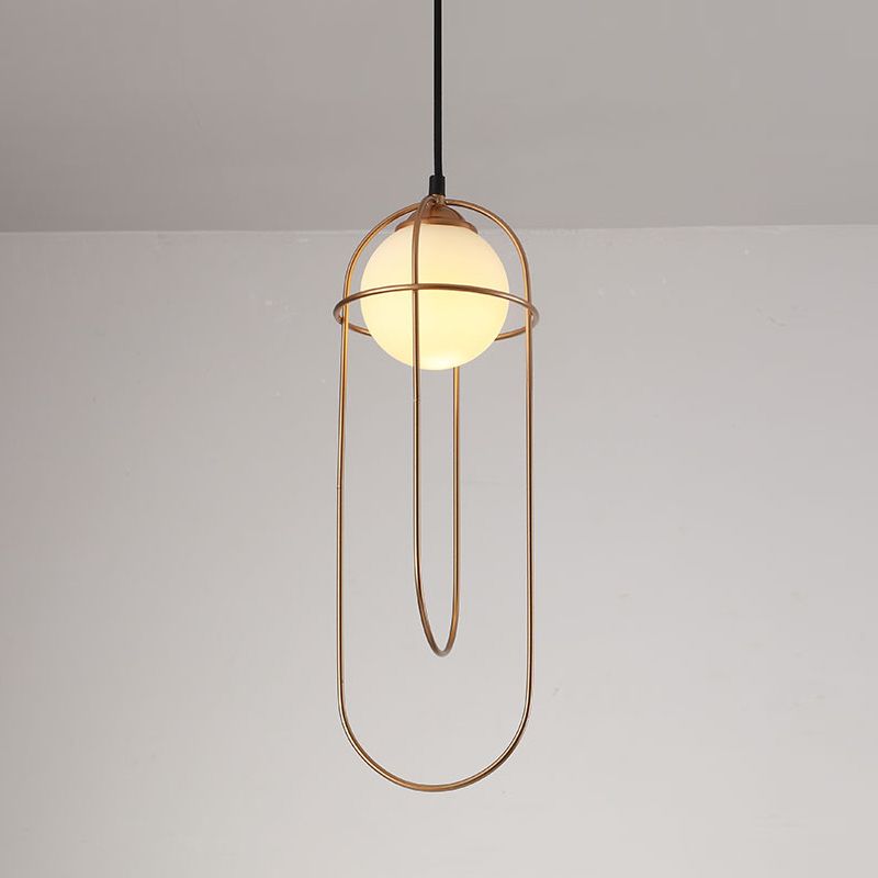 Glass Ball Pendant Light Macaron Style 1-Light Hanging Light with Cage