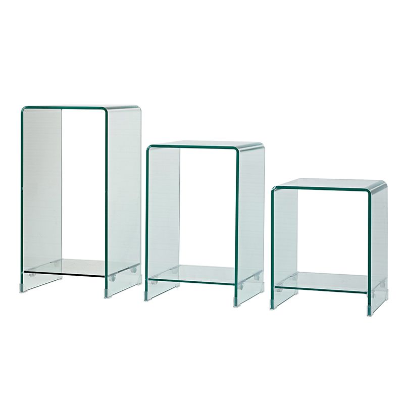 Modern Sled Corner Table Square Glass Side End Table for Living Room