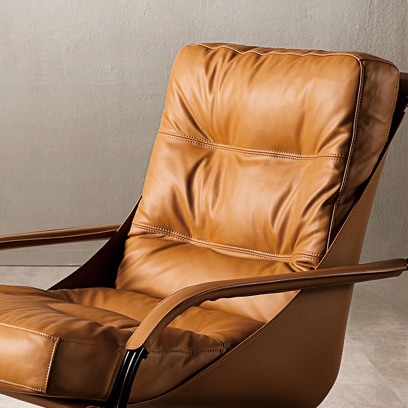 Industrial Genuine Leather Lounge Chair Solid Color Tufted Back Chair