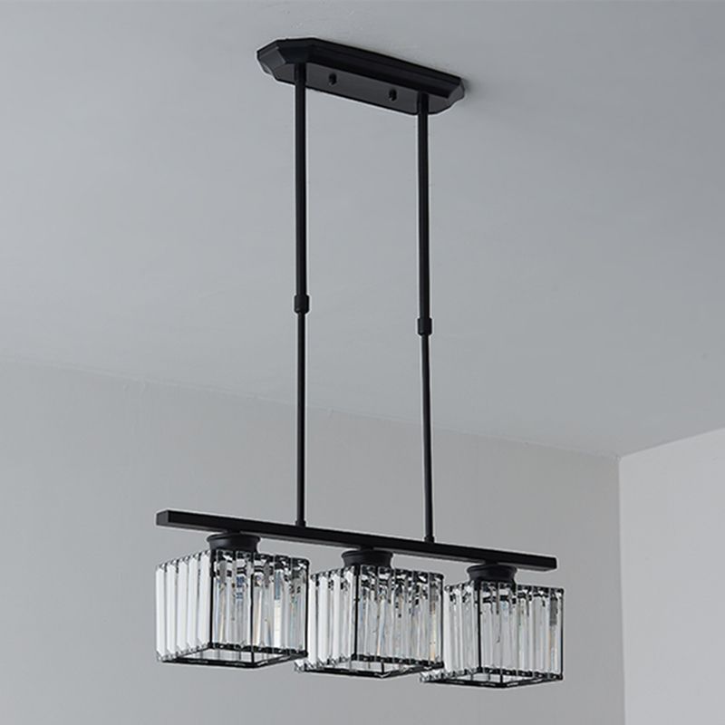 Contemporary Island Light Fixture Crystal Square Shade Hanging Light for Dining Table