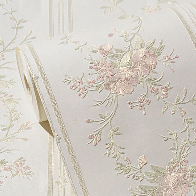3D Embossed Faux Silk Wallpaper Rustic Moisture Resistant Wall Covering with Peony Pattern