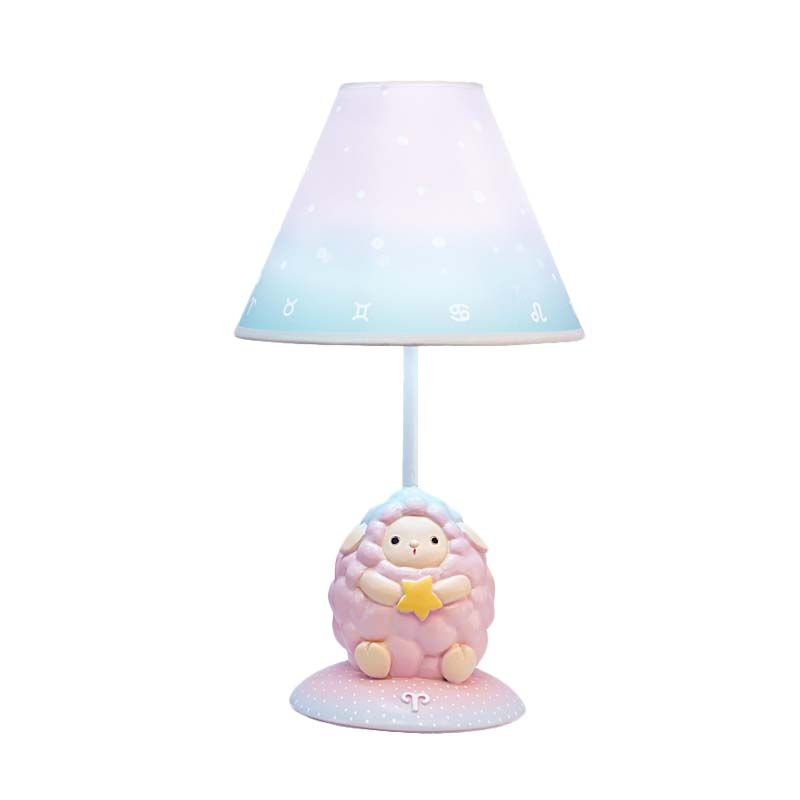 Pink Constellation Nachttisch Leuchtkarikatur 1 Glühharz -Nachttisch -Lampe mit Kegelstoffschatten