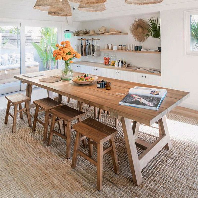 Mesa de comedor de madera sólida Mesa de comedor de madera rectangular de pino con base de trineo