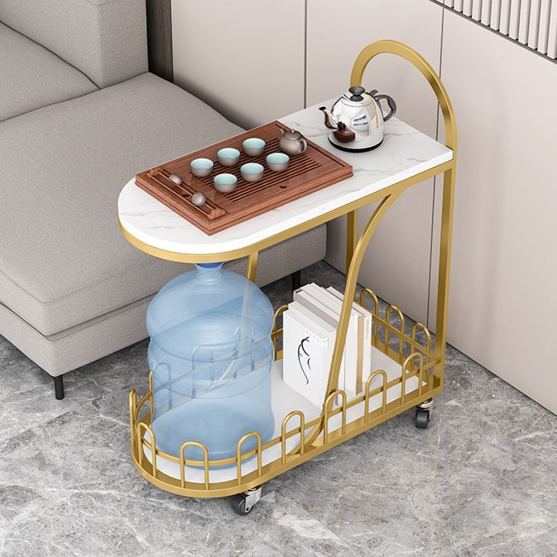 Contemporary Marble Top End Slide Table Geometric 4 Legs Side Table