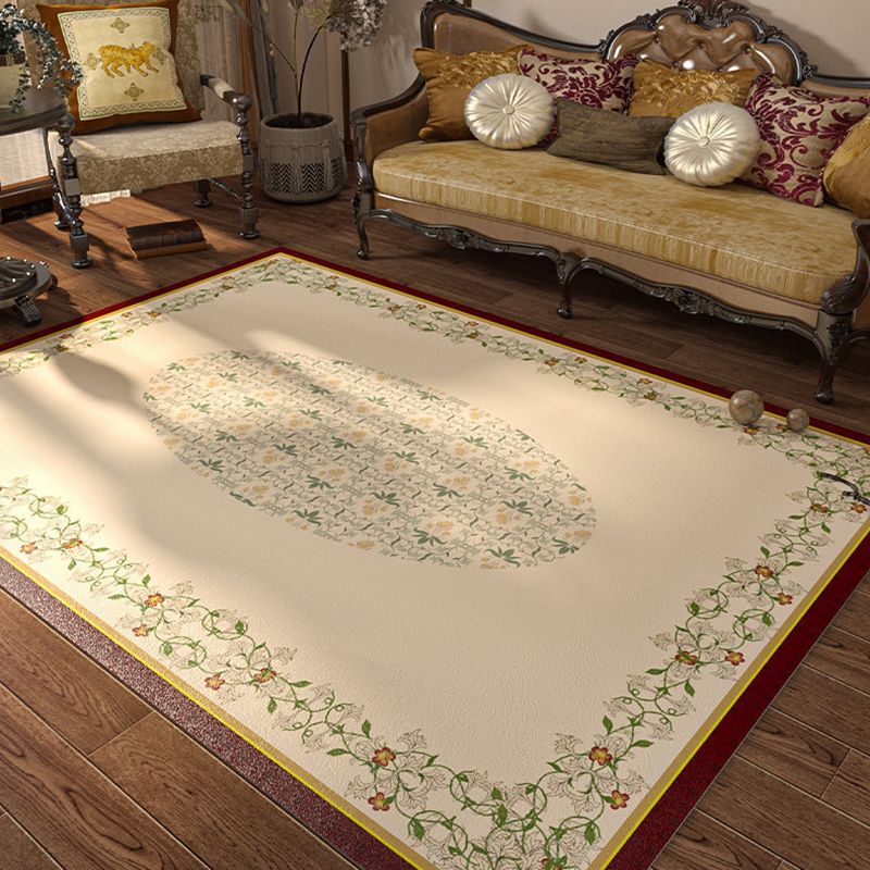 Beige Retro Carpet PU Flowers Carpet Stain Resistant Carpet for Home Decor