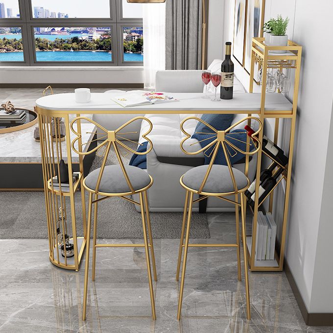 Glam Iron Bar Table Faux Marble White Specialty Top 41.3"H Bistro Table