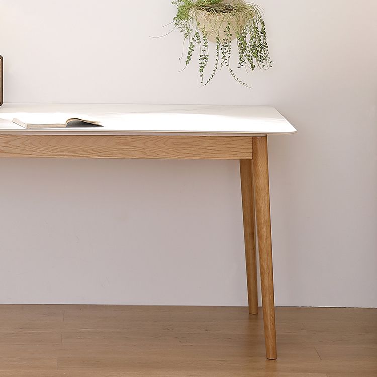 Mesa rectangular blanca contemporánea, mesa de comedor estándar de piedra sinterizada para cocina