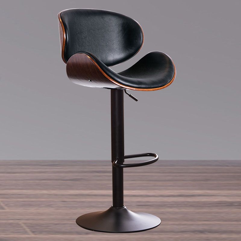 Contemporary Metal Barstool Low Back Faux Leather Footrest Furniture