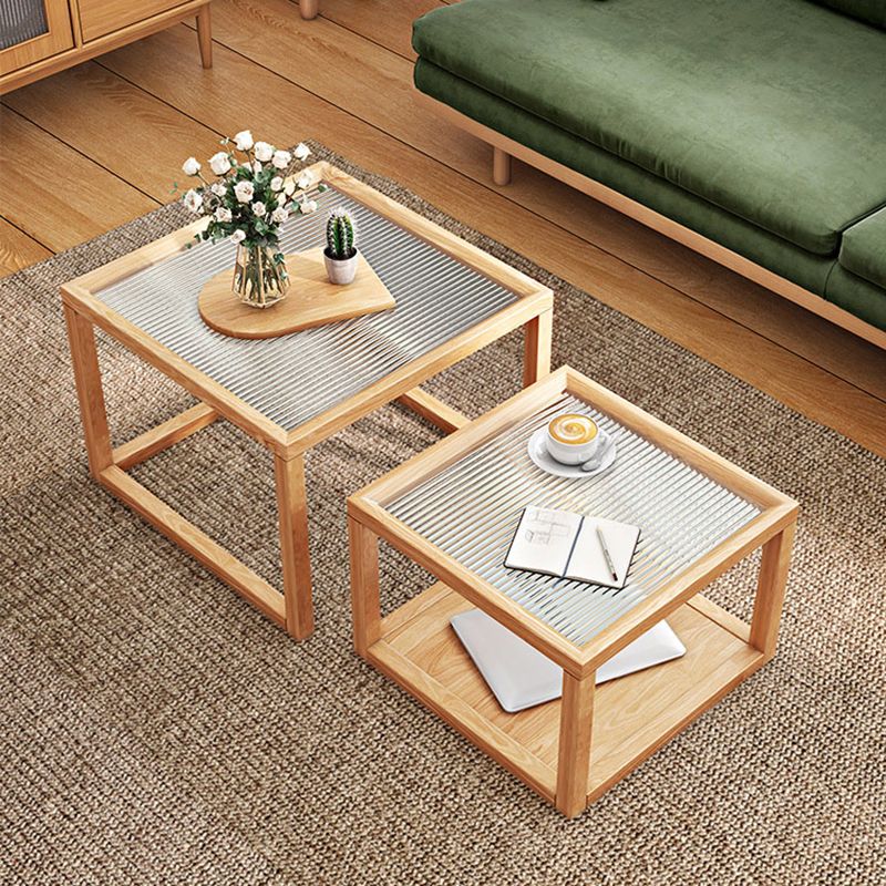 Modern Frame Coffee Table Square Glass Top Coffee Cocktail Table for Living Room