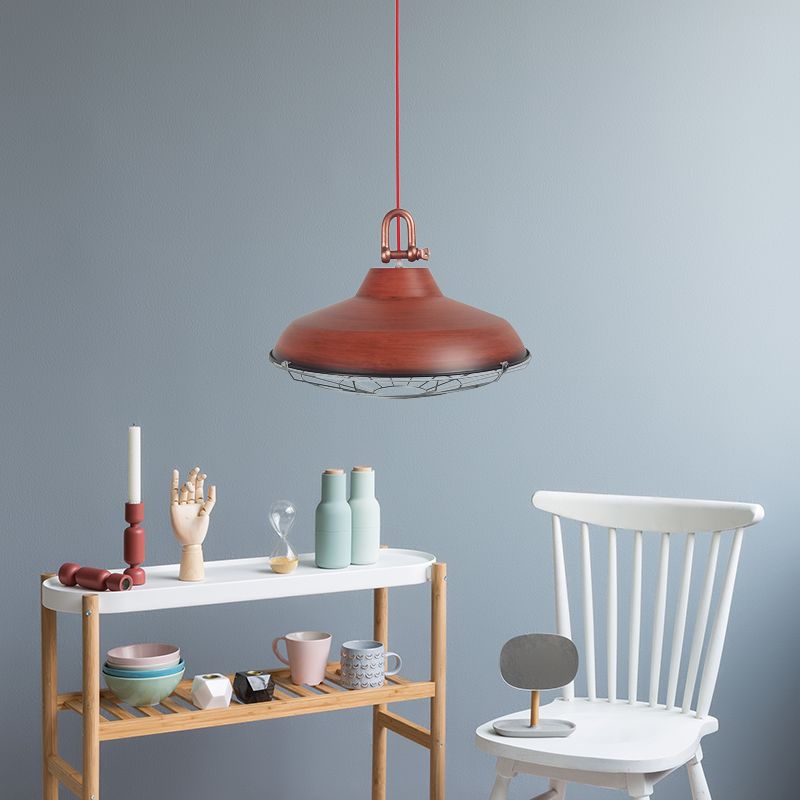 Apparecchio di illuminazione a sospensione con cornice metallica con tonalità fienile industriale 1 bulbo soggiorno lampada appesa in bianco/rame/ruggine