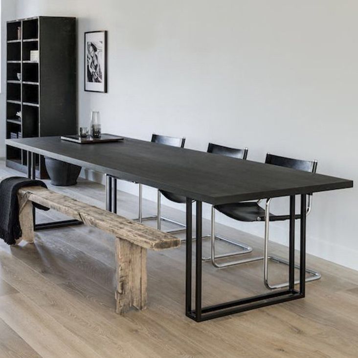 Rectangle Industrial Dining Table Solid Wood Fixed Dinette Table