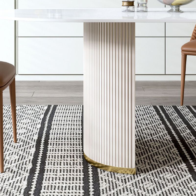 Luxury White Tone Dining Table Sintered Stone Table with Double Pedestal