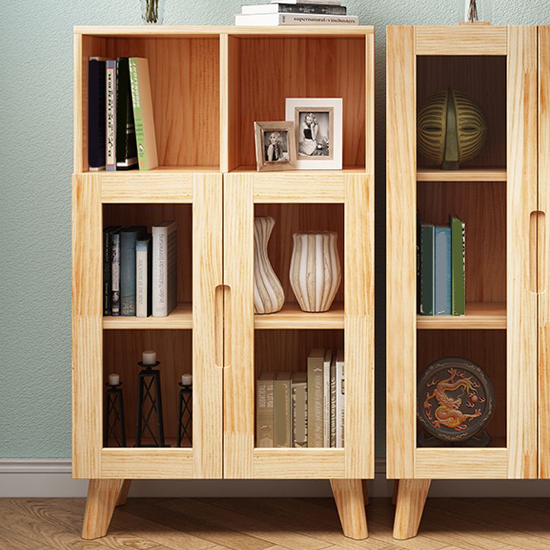 Pine Wood Glass Paned Accent Cabinet 47.6" Tall Natural Storage Chest