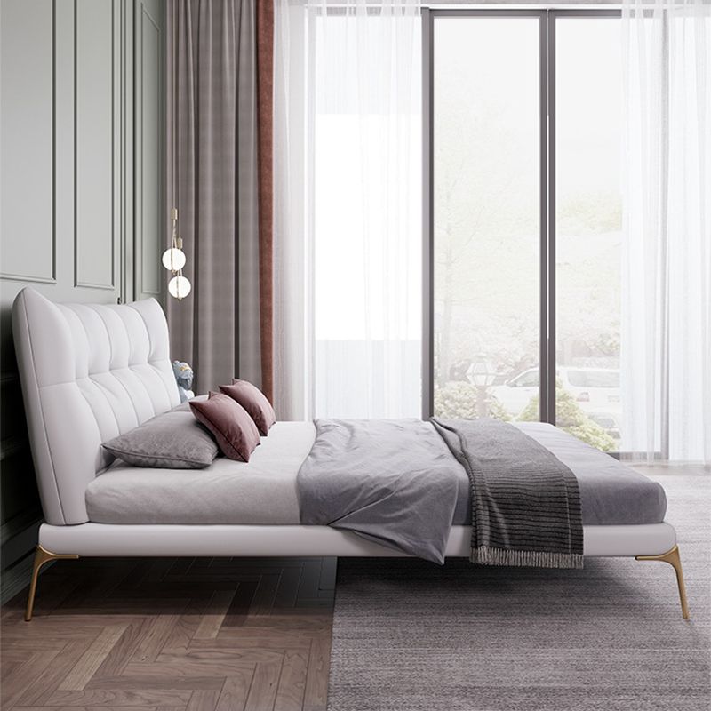 Grey Upholstered Tufted Bed Frame Glam Faux Leather Standard Bed