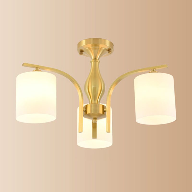 Modern Style Chandelier Light Fixture Gold Cylinder Chandelier Light Fixture with Glass Shade