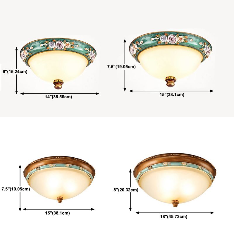 Country Style Domed Ceiling Light White Glass Flush Mount Lighting Fixture