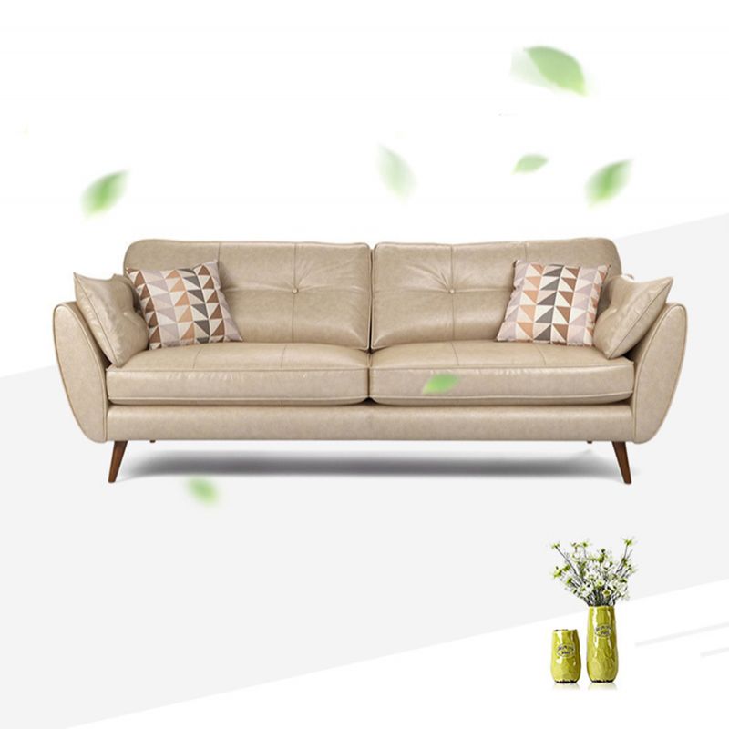 Wood Legs Modern Flared Arm Sofa Leather Standard Tufted Sofa