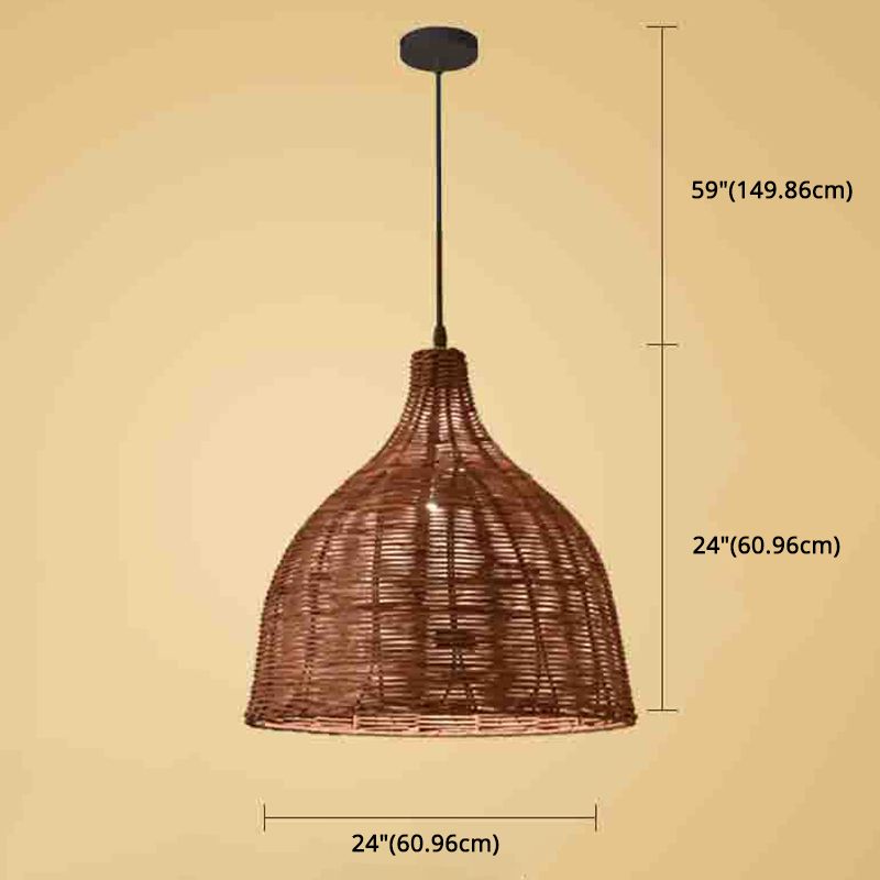 Hand-weaving Bamboo Bell Shape Hanging Light Asian Rattan Shade Single Light Pendant Lamp with 59" Hanging Wire