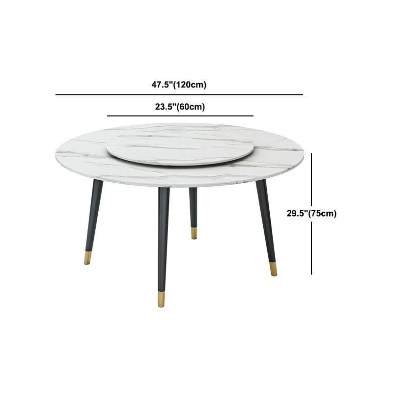 Glam Iron Dinette Set 1/4/5/6/7 Pieces Round White Sintered Stone Top Dining Table Set