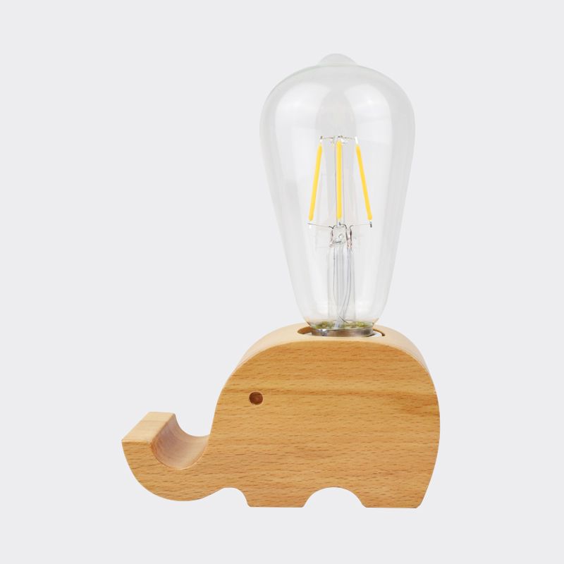 Modern Single Bulb Reading Lamp with Glass Shade Beige Sheep/Elephant/Cow Small Desk Lamp for Bedroom