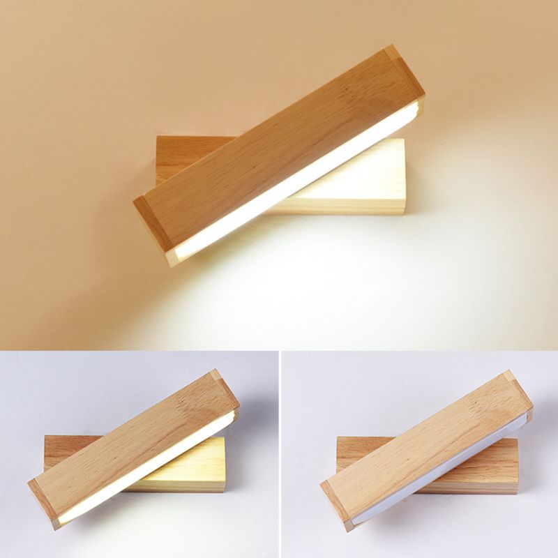 270 ° Rotatable Massivholz LED -Wandlampe 8.3 "breites nordisches Einfachheit rechteckiger Leuchtenlicht