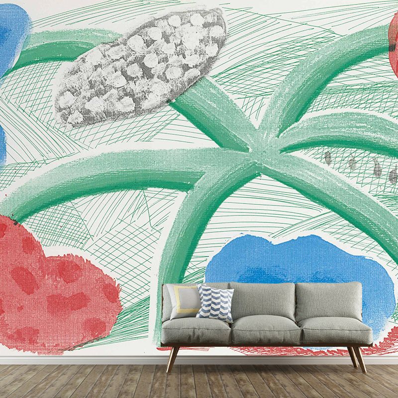 Modern Style Floral Wallpaper Mural Red-Blue-Green Artworks Wall Decoration for Home