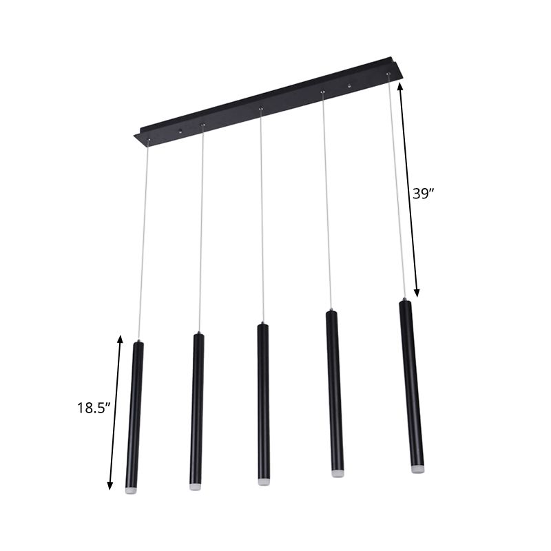 Black Pipe Pendant Lighting Modern 5/16 Lights Metal Cluster Pendant Light with Linear/Round/Rectangle Canopy in Warm/White