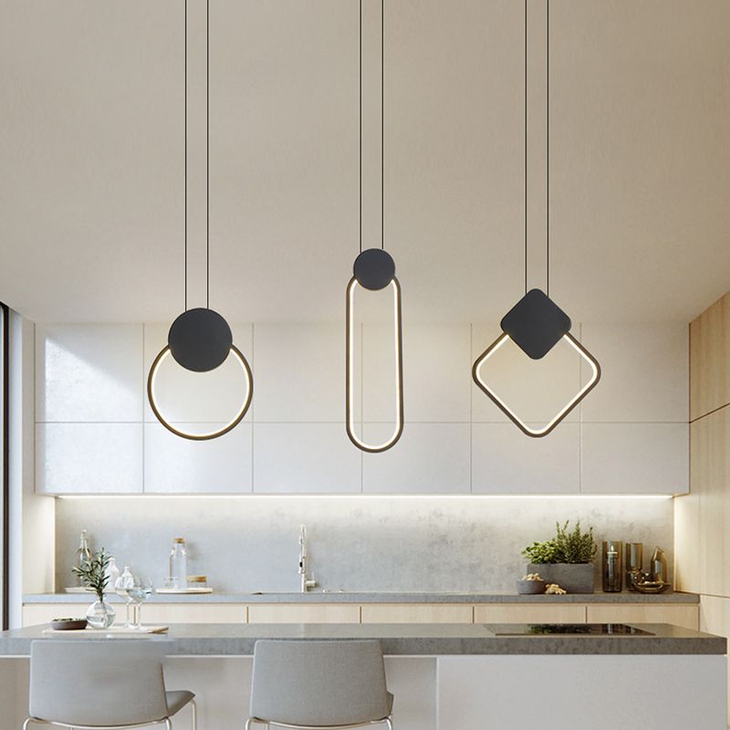 LED Slaapkamer Hanglamp Lichte armatuur eenvoud plafond hanger licht met geometrische metalen schaduw